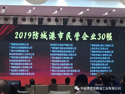 喜报|澳加粮油荣获“2019年防城港市民营企业30强”第4名